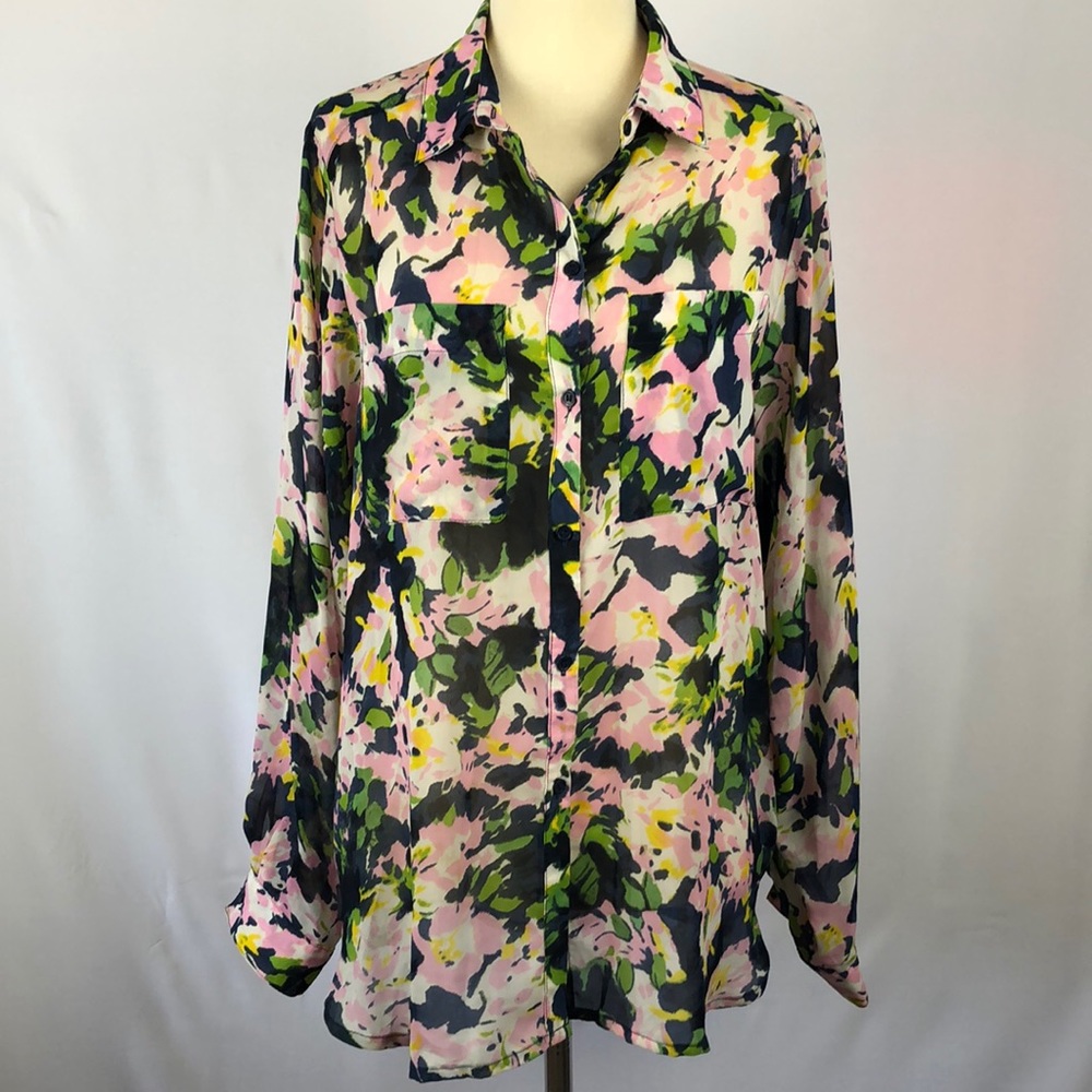 H&M Sheer Floral Long Sleeve Blouse - Size 8